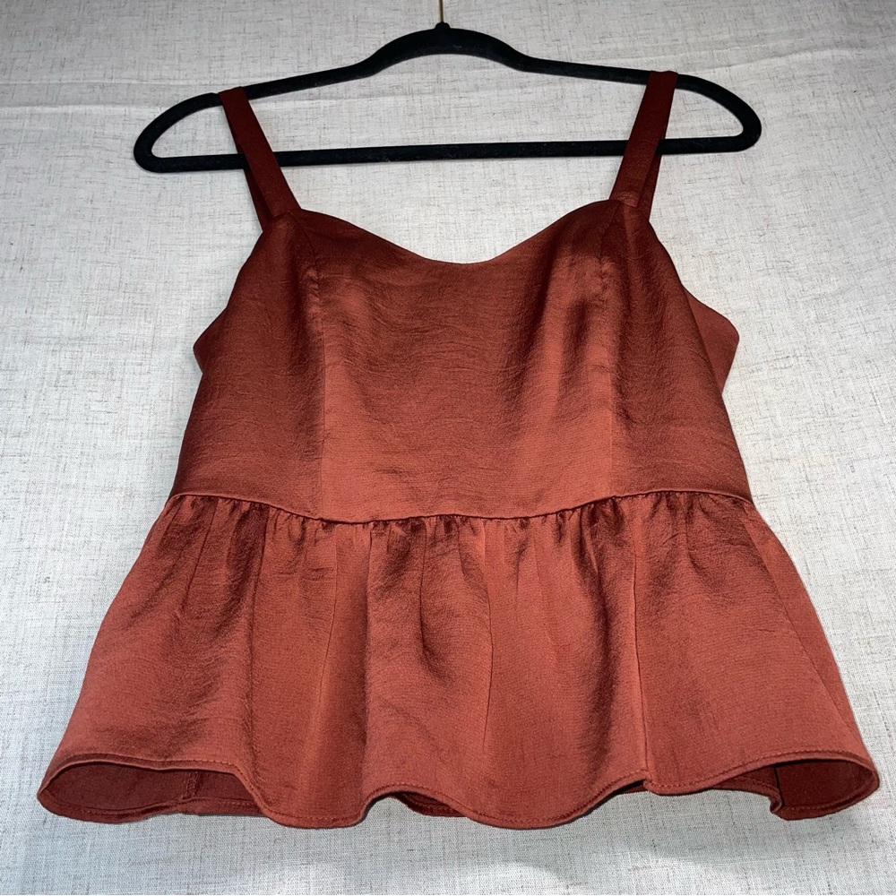 Express Rust Orange Satin Peplum Gathered Tank Top Size Small